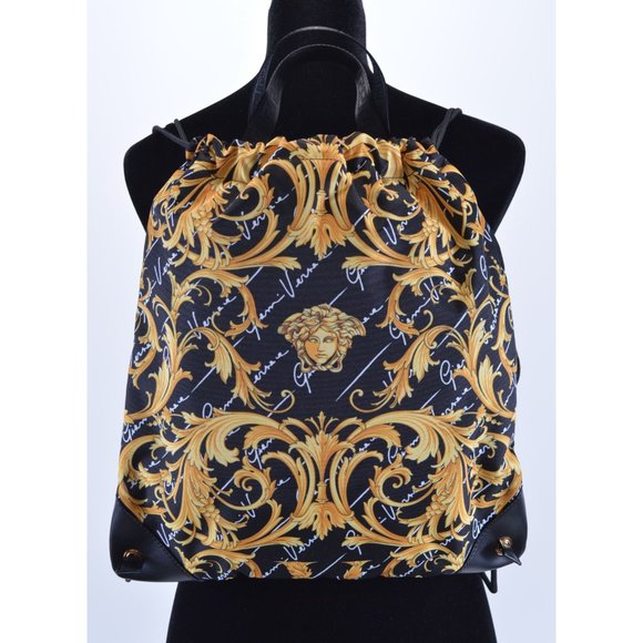 NEW Versace $1,095 Baroque Medusa Print Nylon Cinched Drawstring Purse Backpack main image 11